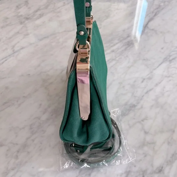Zara Basic NWT Elegant Green Suede Snap Handbag with additional strap - Picture 5 of 7